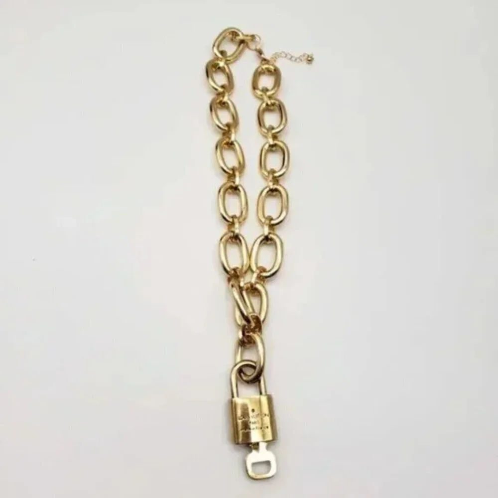 Authentic Louis Vuitton Lock and Key Gold Color with Gold Plated Chain Necklace
